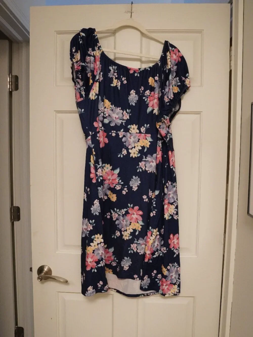 Bobeau 2X Navy Floral Dress Puff Sleeve Plus Size - Picture 4 of 4